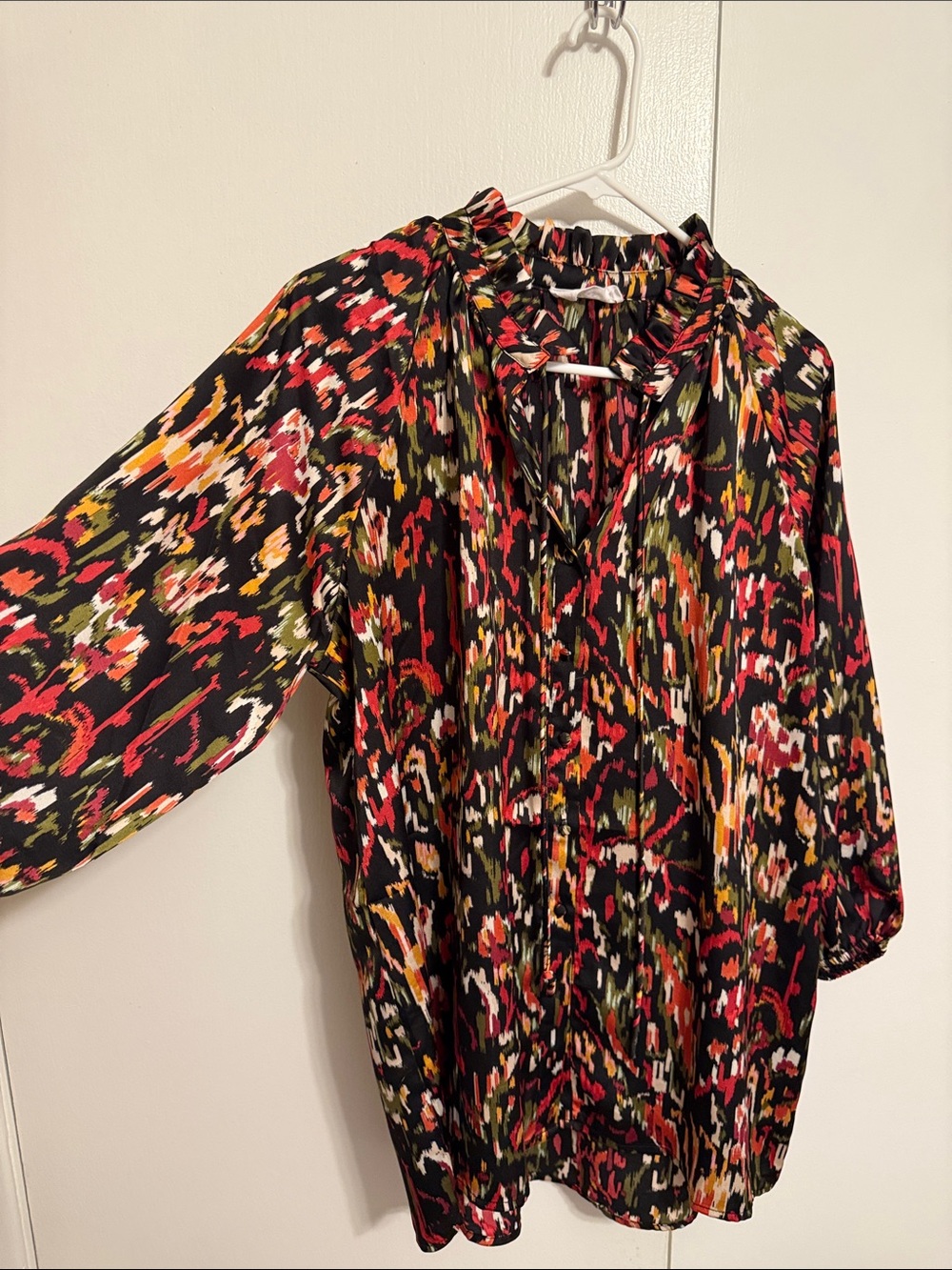 First Love Black Multi-Color Ruffle-Neck Large Blouse - Picture 5 of 7